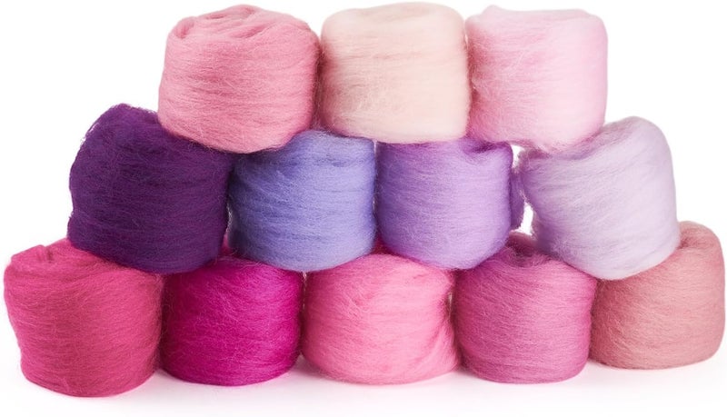Boutigem 12 Colors 60G Purple Needle Felting Wool Roving, DIY Craft Spinning Fibre Wool Roving for Needle Felting, Chunky Handmade Yarn for Beginners DIY Hand Spinning, Weaving and Blending - Image 2